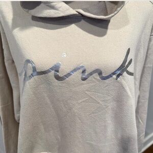 Pink Script Hooded Pullover - Light Beige